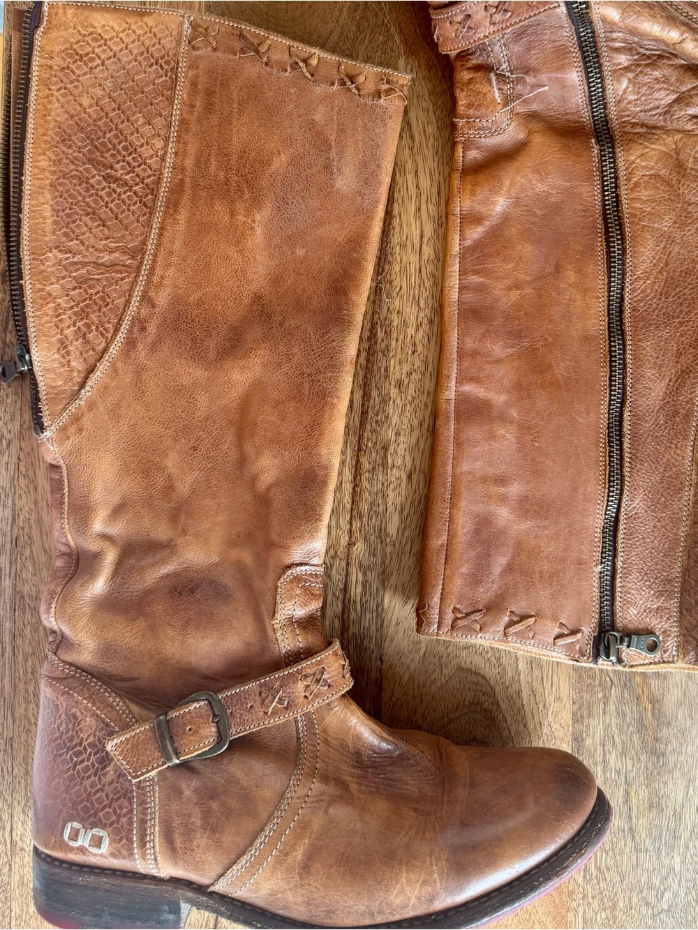 Bed Stu Cobbler Tan Leather Riding Boots with Buckle Detail